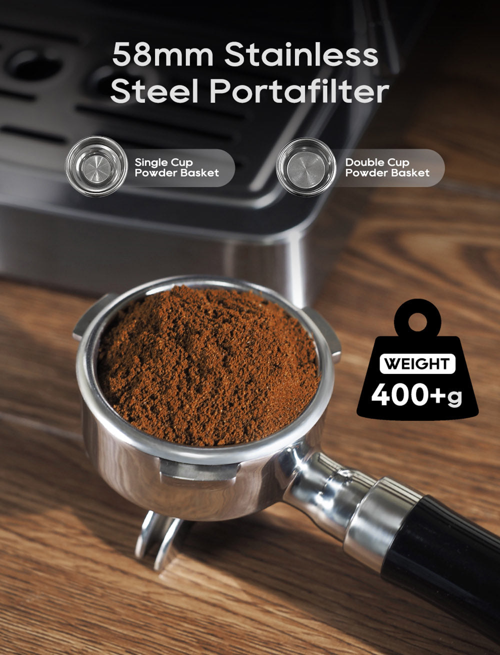 HiBREW H10A Cafetera Espresso Semiautomática, 19 Bar, Preparadora de Café Frío/Caliente
