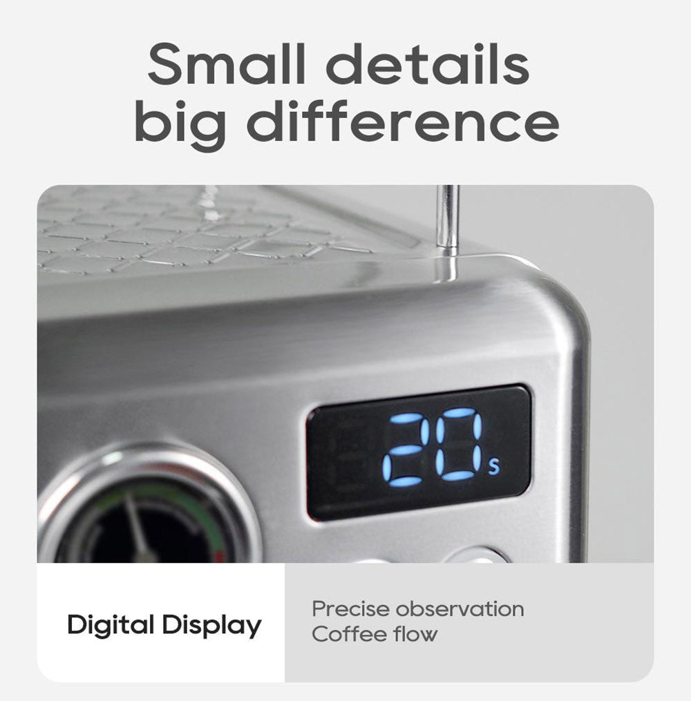 Cafetera Espresso Semiautomática HiBREW H10A, Presión de 19 bares, Espumador de Leche, Temperatura Ajustable, Tamper de Café de 58 mm, Jarra de 350 ml, Calienta Tazas, Cafetera Fría/Caliente