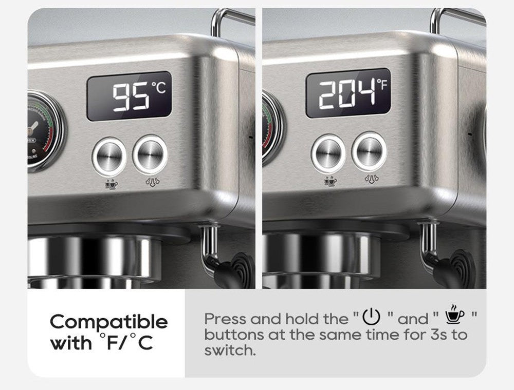 Cafetera Espresso Semiautomática HiBREW H10A, Presión de 19 bares, Espumador de Leche, Temperatura Ajustable, Tamper de Café de 58 mm, Jarra de 350 ml, Calienta Tazas, Cafetera Fría/Caliente