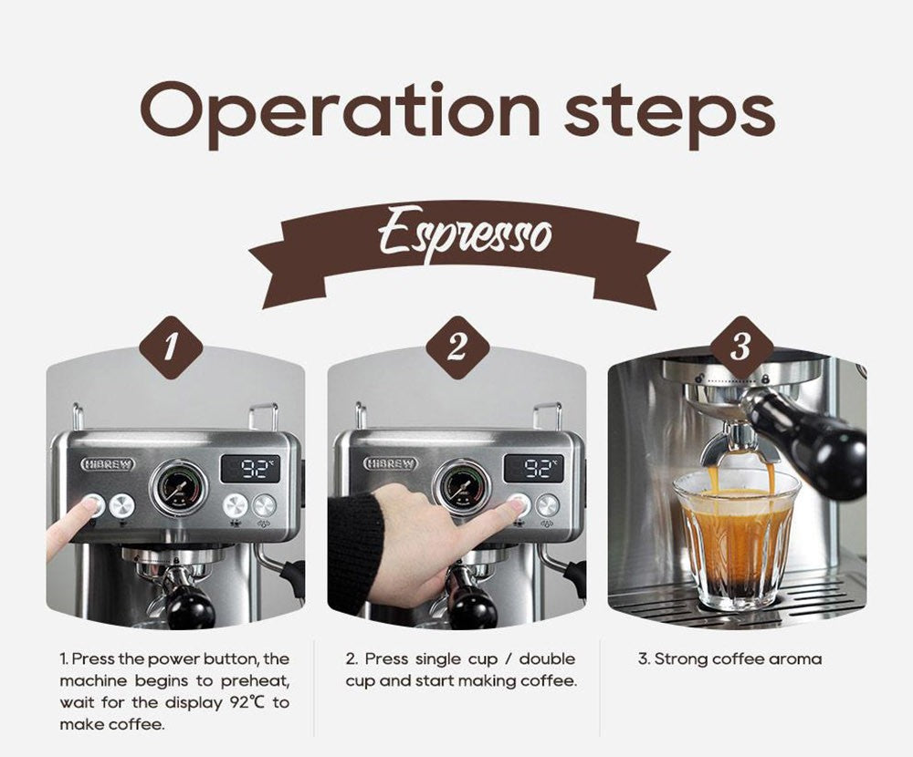 Cafetera Espresso Semiautomática HiBREW H10A, Presión de 19 bares, Espumador de Leche, Temperatura Ajustable, Tamper de Café de 58 mm, Jarra de 350 ml, Calienta Tazas, Cafetera Fría/Caliente