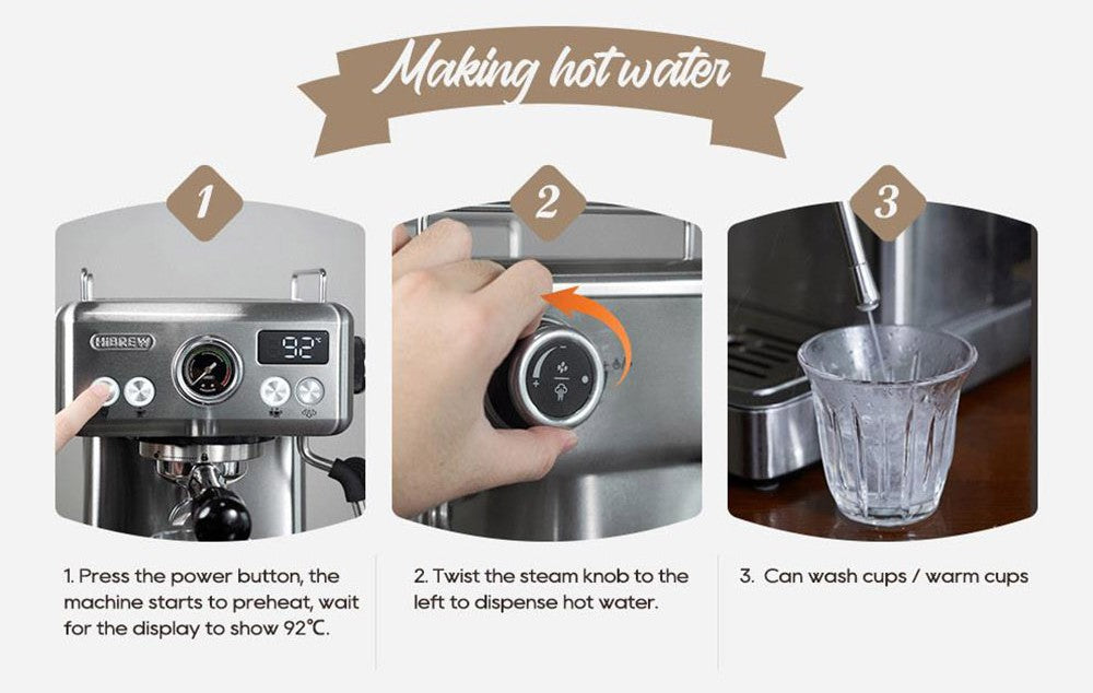 Cafetera Espresso Semiautomática HiBREW H10A, Presión de 19 bares, Espumador de Leche, Temperatura Ajustable, Tamper de Café de 58 mm, Jarra de 350 ml, Calienta Tazas, Cafetera Fría/Caliente