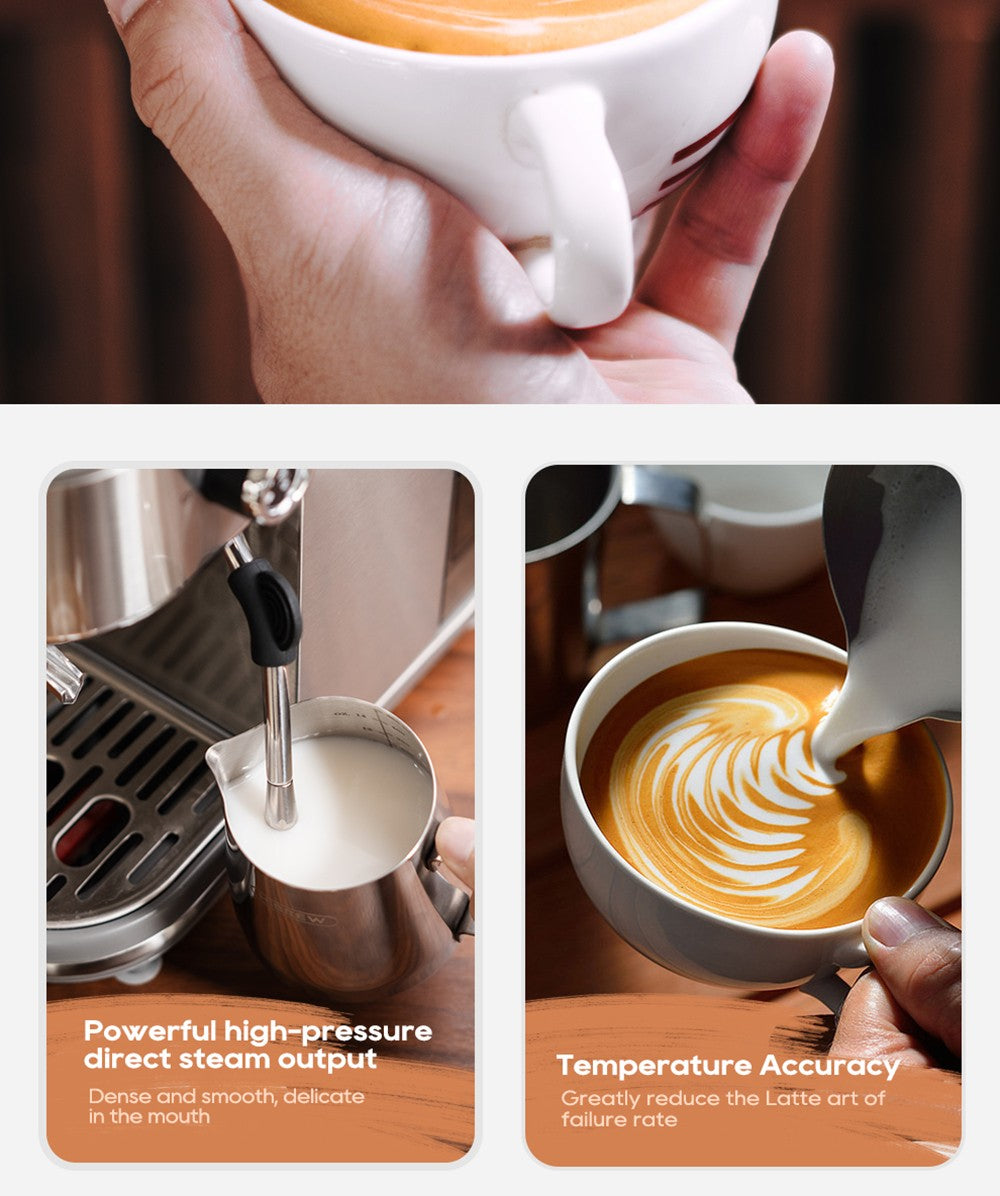 Cafetera Espresso HiBREW H10B, 20 bares de presión de extracción, semiautomática, temperatura y volumen de taza ajustables, mango de aleación de aluminio de 51 mm, depósito de agua extraíble de 1,3 L, color plata.