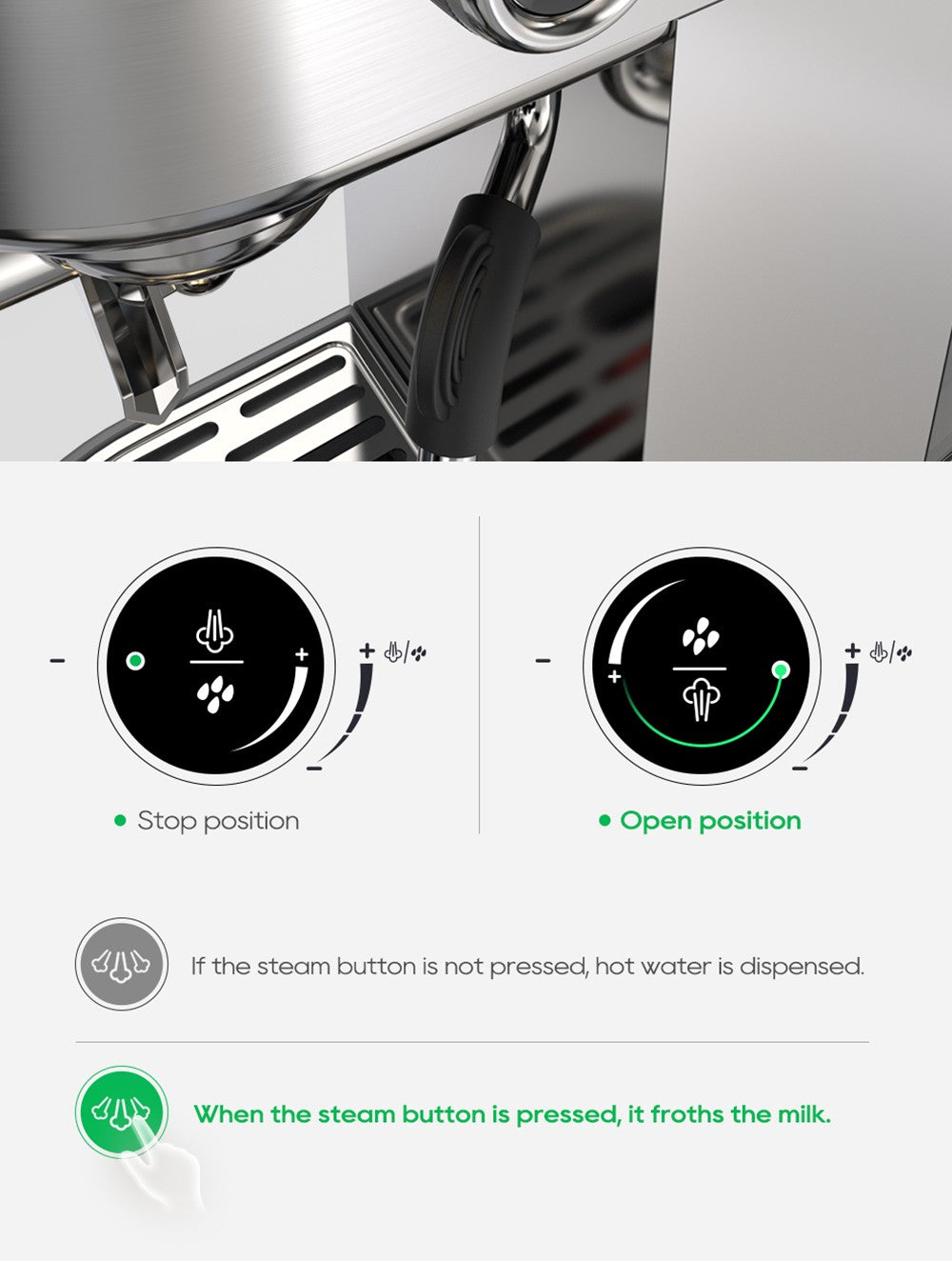 Cafetera Espresso HiBREW H10B, 20 bares de presión de extracción, semiautomática, temperatura y volumen de taza ajustables, mango de aleación de aluminio de 51 mm, depósito de agua extraíble de 1,3 L, color plata.