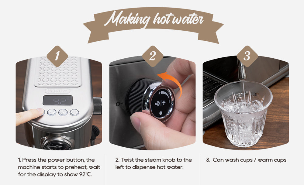 Cafetera Espresso HiBREW H10B, 20 bares de presión de extracción, semiautomática, temperatura y volumen de taza ajustables, mango de aleación de aluminio de 51 mm, depósito de agua extraíble de 1,3 L, color plata.