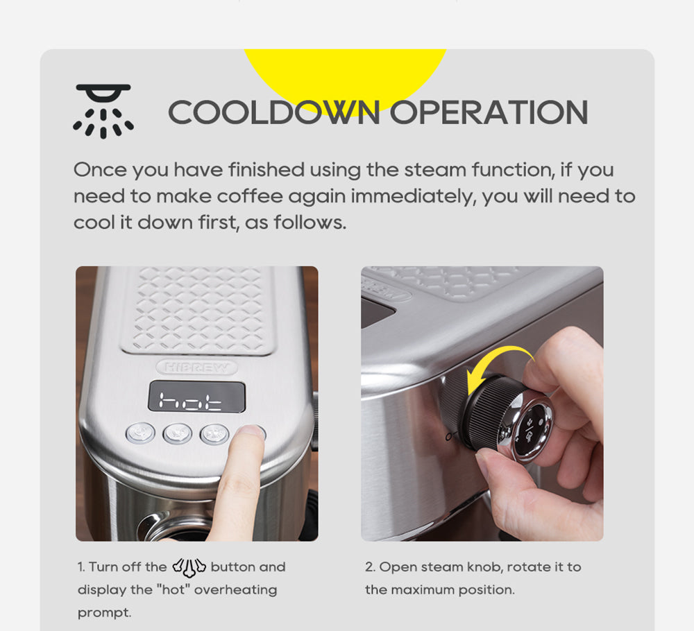 Cafetera Espresso HiBREW H10B, 20 bares de presión de extracción, semiautomática, temperatura y volumen de taza ajustables, mango de aleación de aluminio de 51 mm, depósito de agua extraíble de 1,3 L, color plata.
