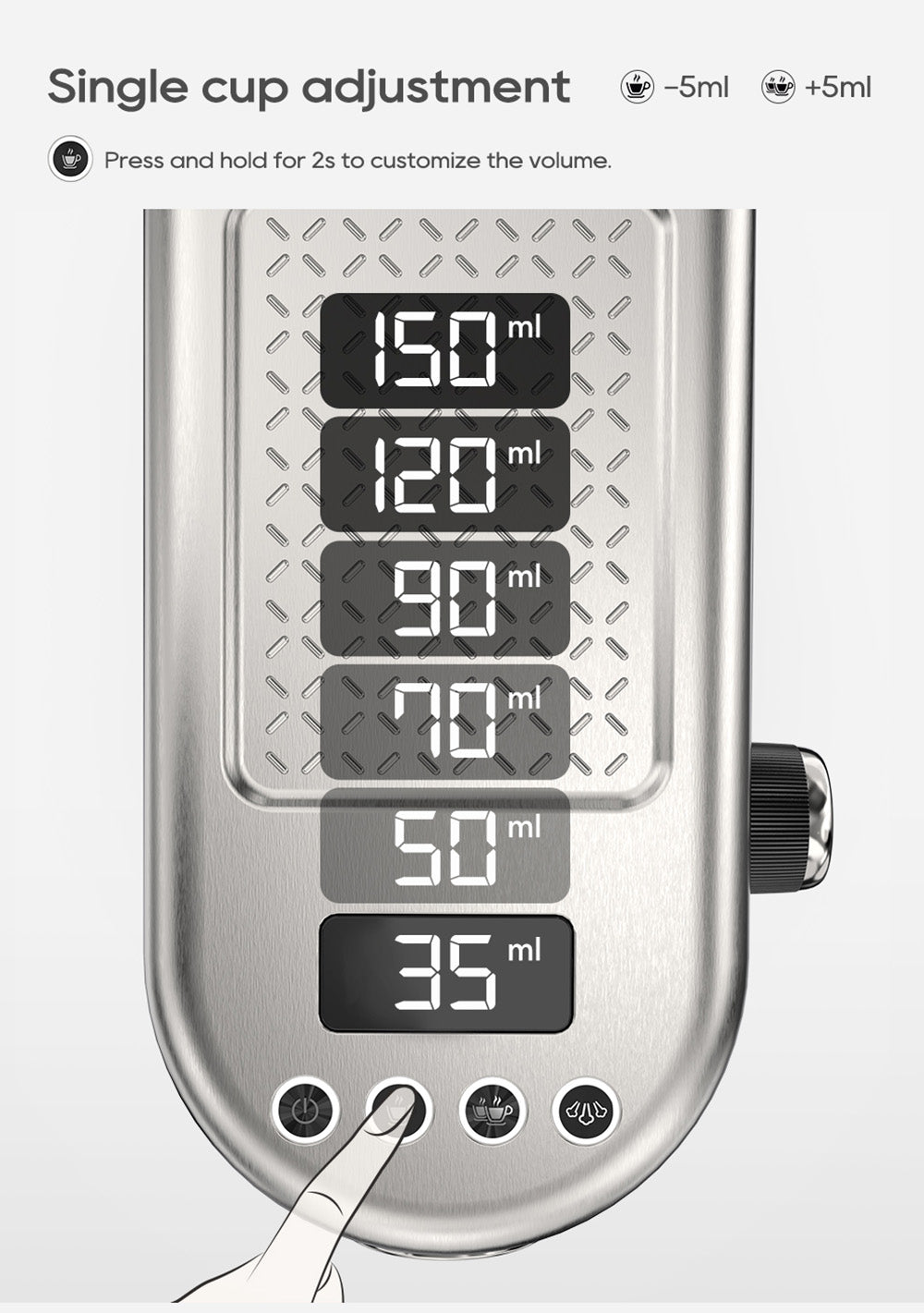 Cafetera Espresso HiBREW H10B, 20 bares de presión de extracción, semiautomática, temperatura y volumen de taza ajustables, mango de aleación de aluminio de 51 mm, depósito de agua extraíble de 1,3 L, color plata.