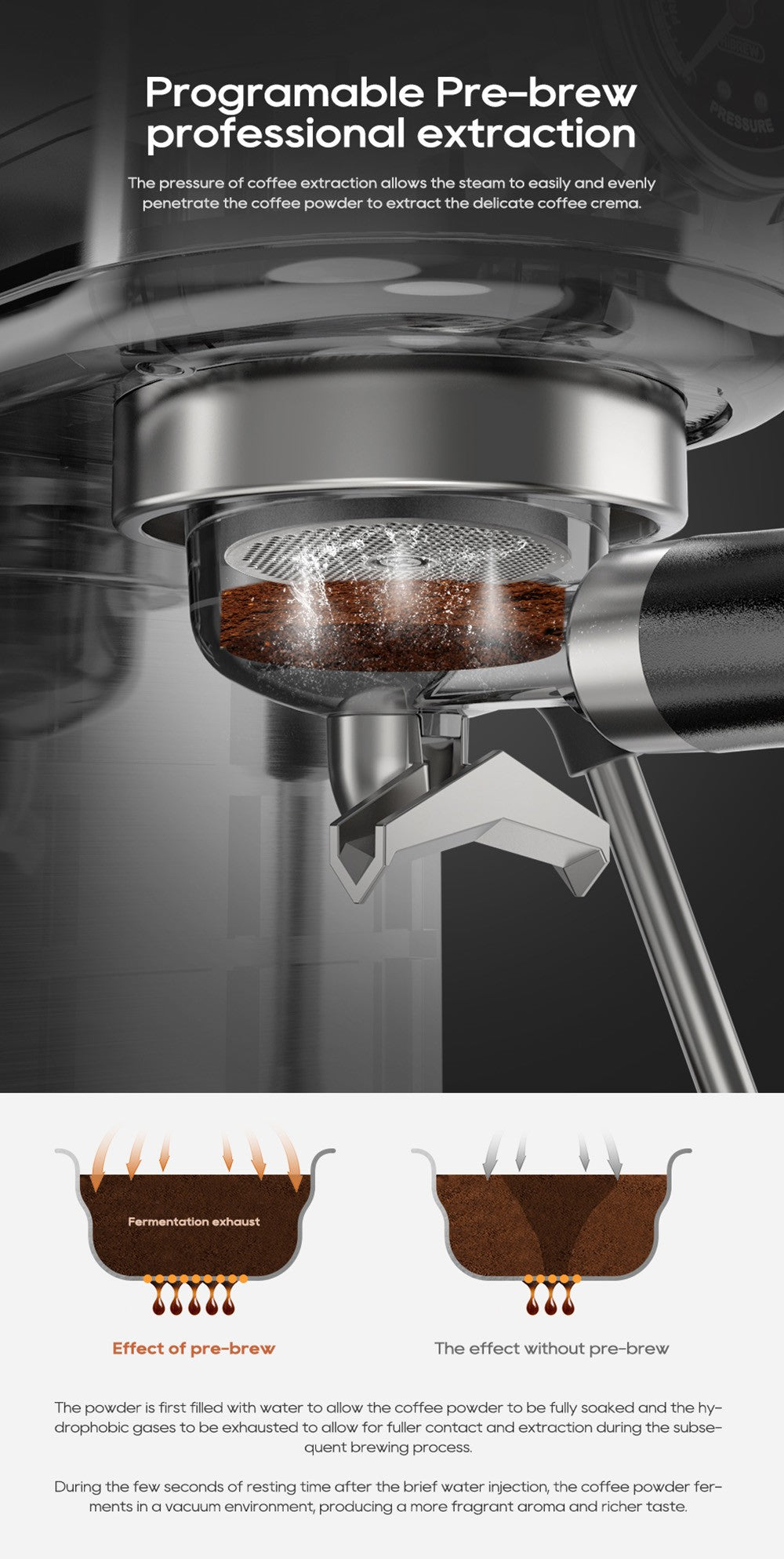 Cafetera Espresso HiBREW H10B, 20 bares de presión de extracción, semiautomática, temperatura y volumen de taza ajustables, mango de aleación de aluminio de 51 mm, depósito de agua extraíble de 1,3 L, color plata.