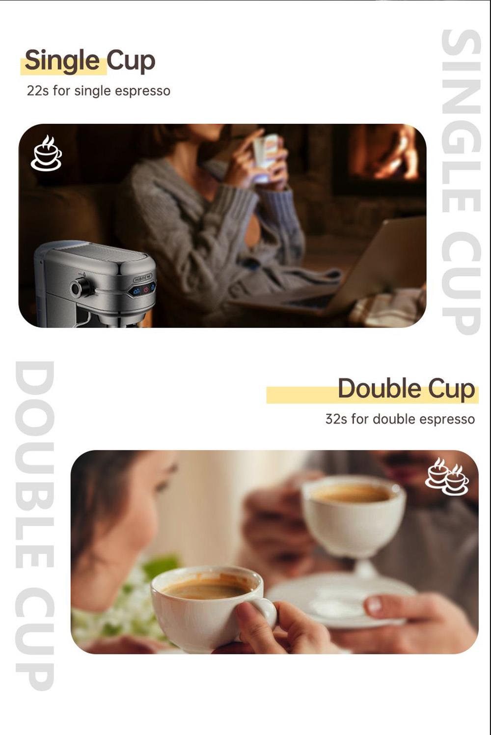 Cafetera HiBREW H11 de 1450 W, máquina de espresso semiautomática de 19 bares, depósito de agua de 1,1 L, uso dual de cápsulas ESE y café molido, agua caliente.