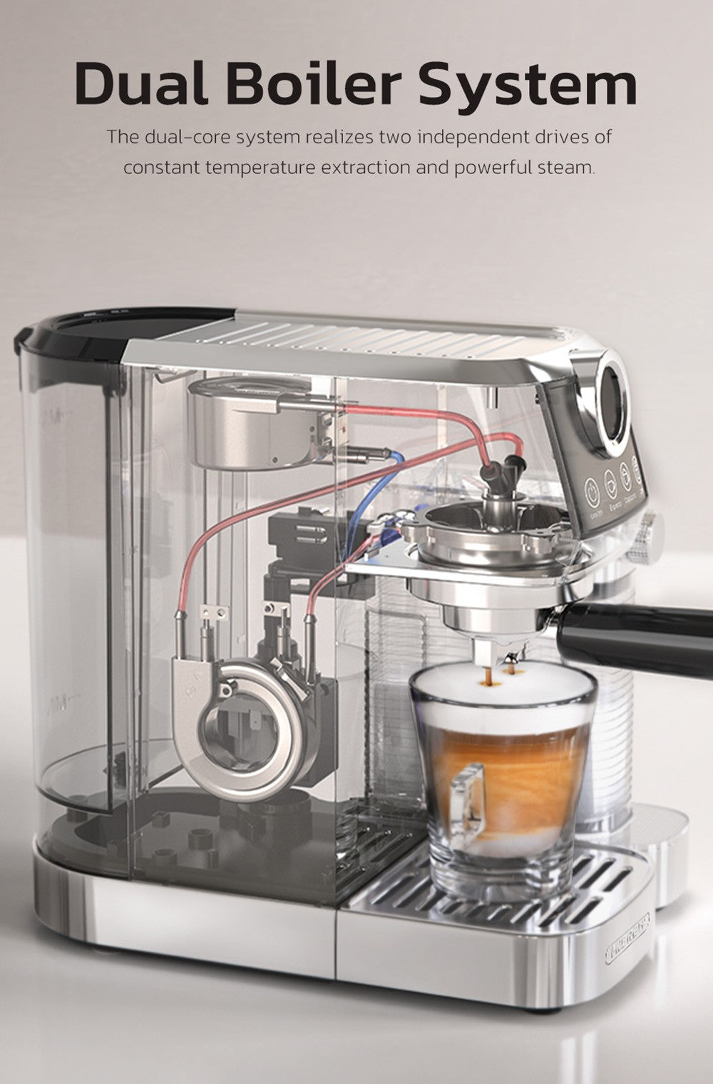 HiBREW H13A Cafetera Semiautomática 3 en 1, 6 Modos de Café, Presión de Extracción de 20 Bares, Tanque de Agua Extraíble de 1.3L, Mango de Aleación de Aluminio de 51mm, Sistema de Doble Caldera, 3 Niveles de Temperatura Ajustables