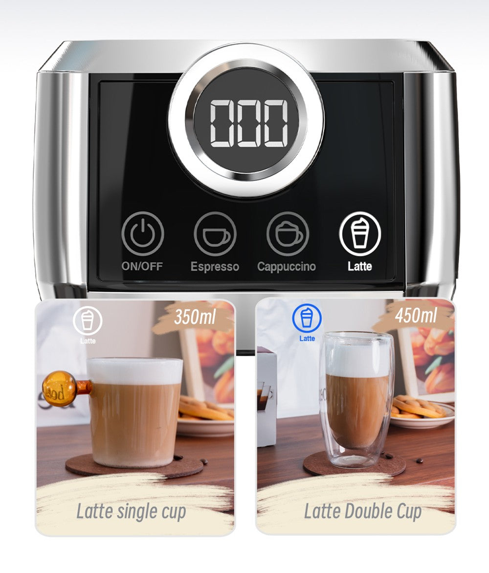 HiBREW H13A Cafetera Semiautomática 3 en 1, 6 Modos de Café, Presión de Extracción de 20 Bares, Tanque de Agua Extraíble de 1.3L, Mango de Aleación de Aluminio de 51mm, Sistema de Doble Caldera, 3 Niveles de Temperatura Ajustables
