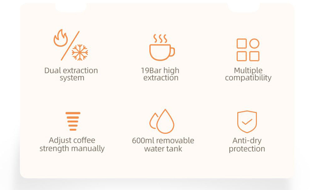 Cafetera HiBREW H2B 5 en 1 con indicador de nivel de agua, máquina de café de cápsulas fría/caliente de 19 bares y 1450 W, depósito de agua de 600 ml - Negro