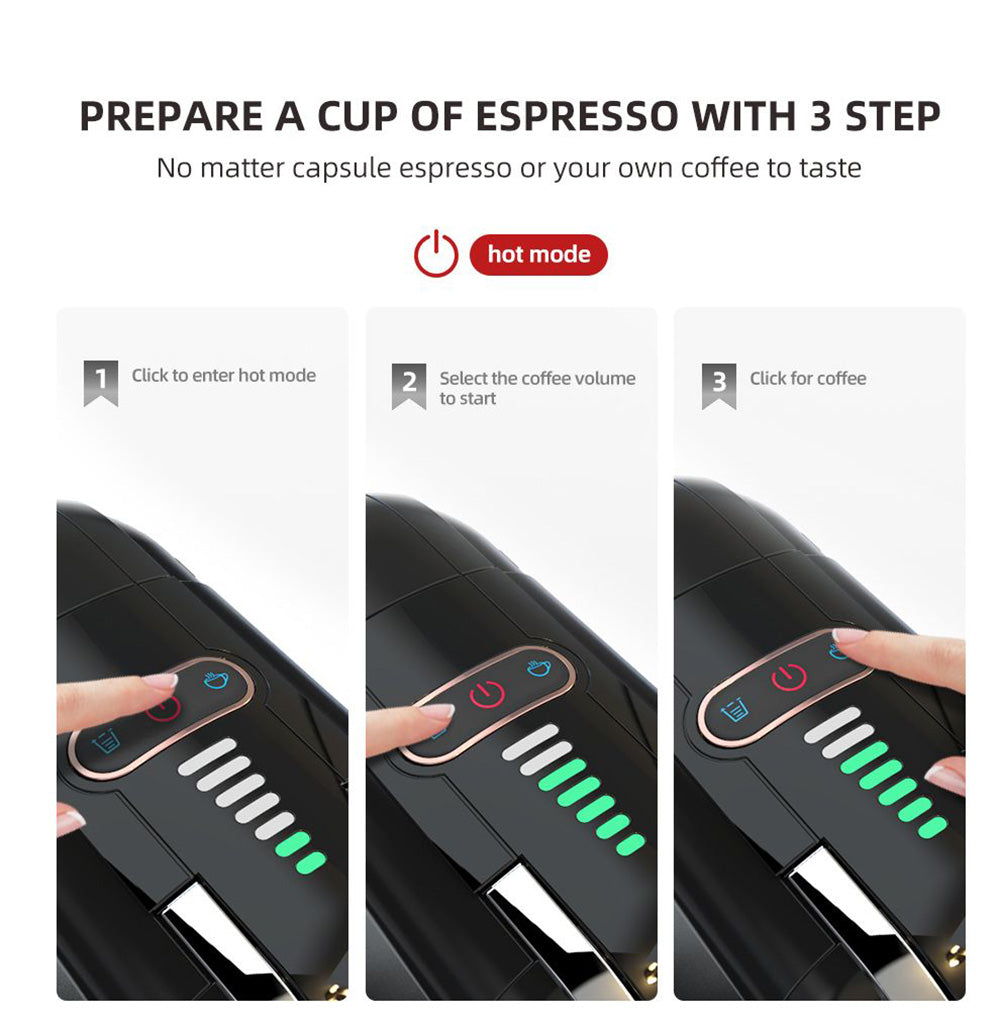 Cafetera HiBREW H2B 5 en 1 con indicador de nivel de agua, máquina de café de cápsulas fría/caliente de 19 bares y 1450 W, depósito de agua de 600 ml - Negro