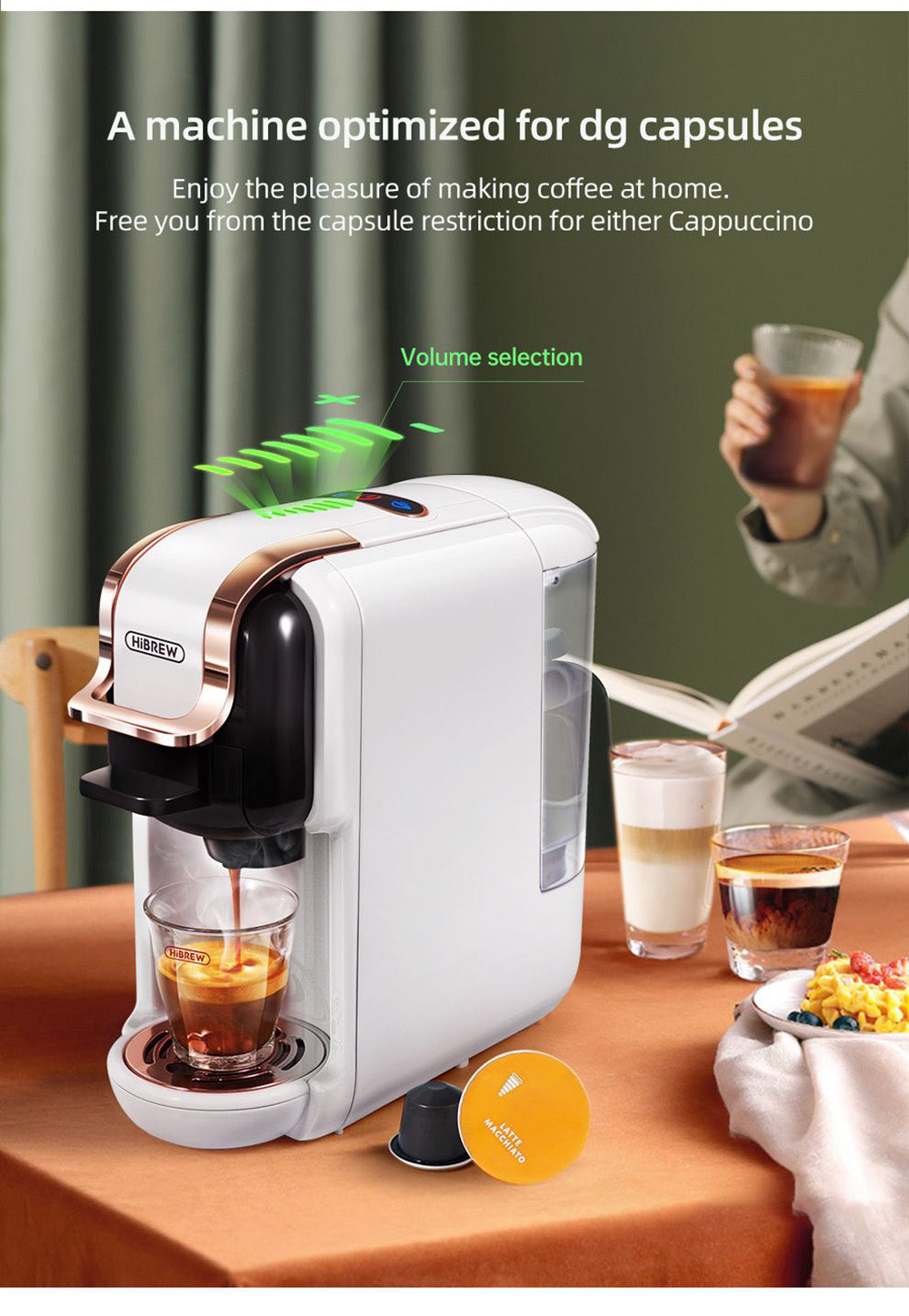 Cafetera HiBREW H2B 5 en 1 con indicador de nivel de agua, máquina de café de cápsulas fría/caliente de 19 bares y 1450 W, depósito de agua de 600 ml - Negro