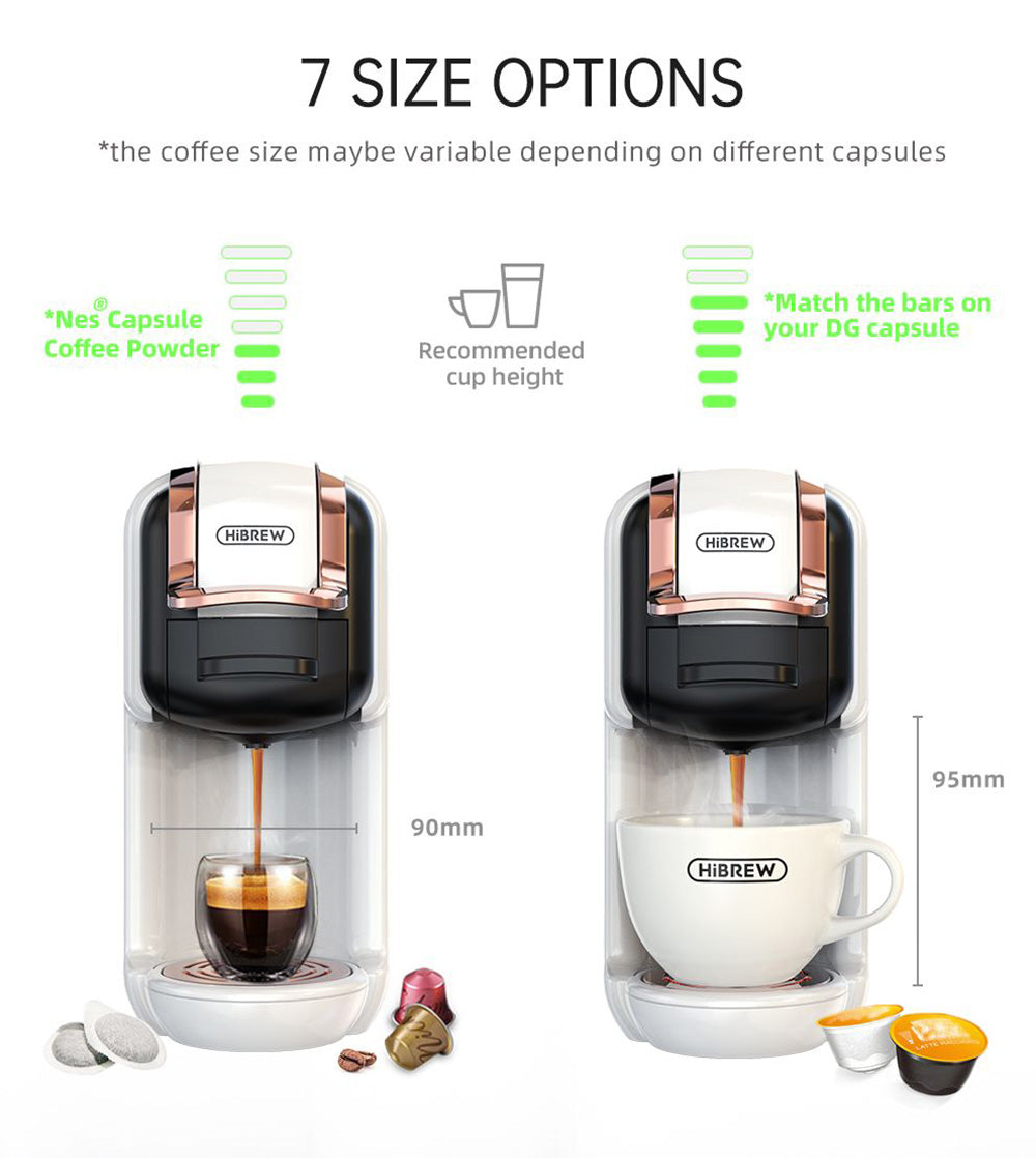 Cafetera HiBREW H2B 5 en 1 con indicador de nivel de agua, máquina de café de cápsulas fría/caliente de 19 bares y 1450 W, depósito de agua de 600 ml - Negro