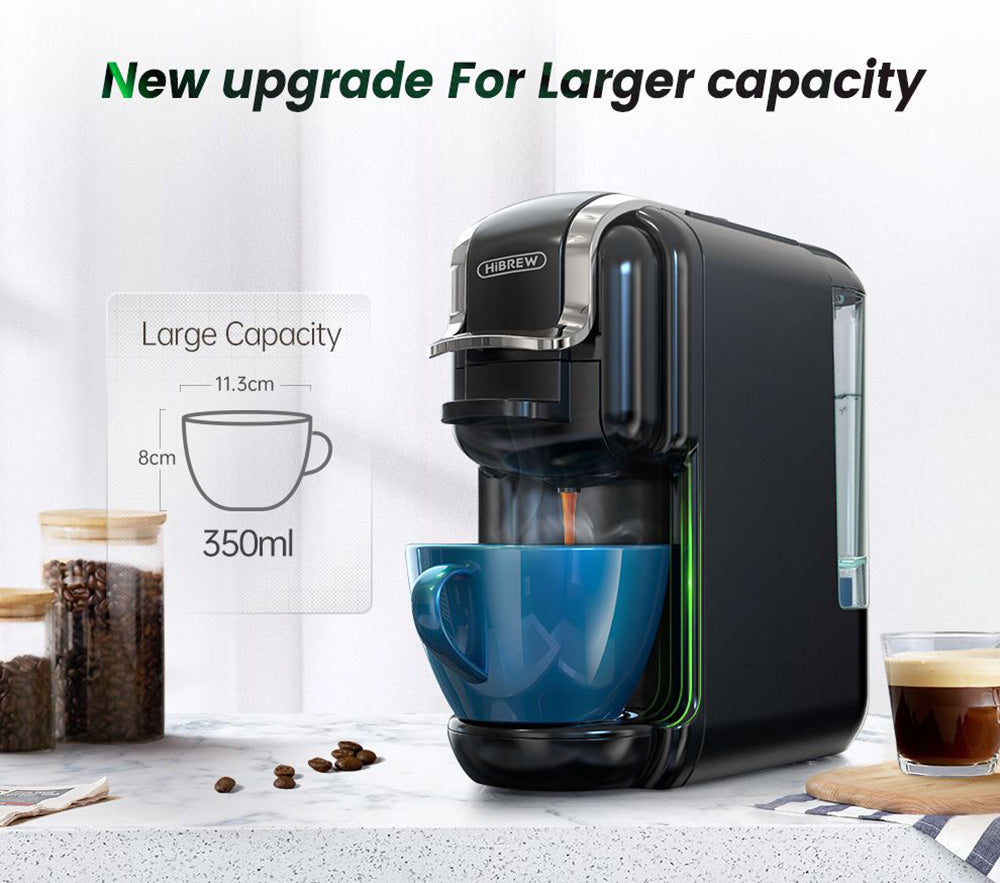 Cafetera HiBREW H2B 5 en 1 con indicador de nivel de agua, máquina de café de cápsulas fría/caliente de 19 bares y 1450 W, depósito de agua de 600 ml - Negro