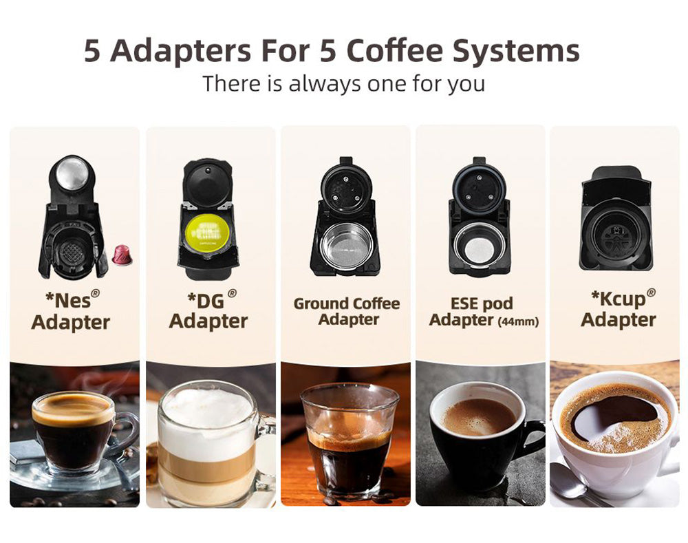 Cafetera HiBREW H2B 5 en 1 con indicador de nivel de agua, máquina de café de cápsulas fría/caliente de 19 bares y 1450 W, depósito de agua de 600 ml - Negro