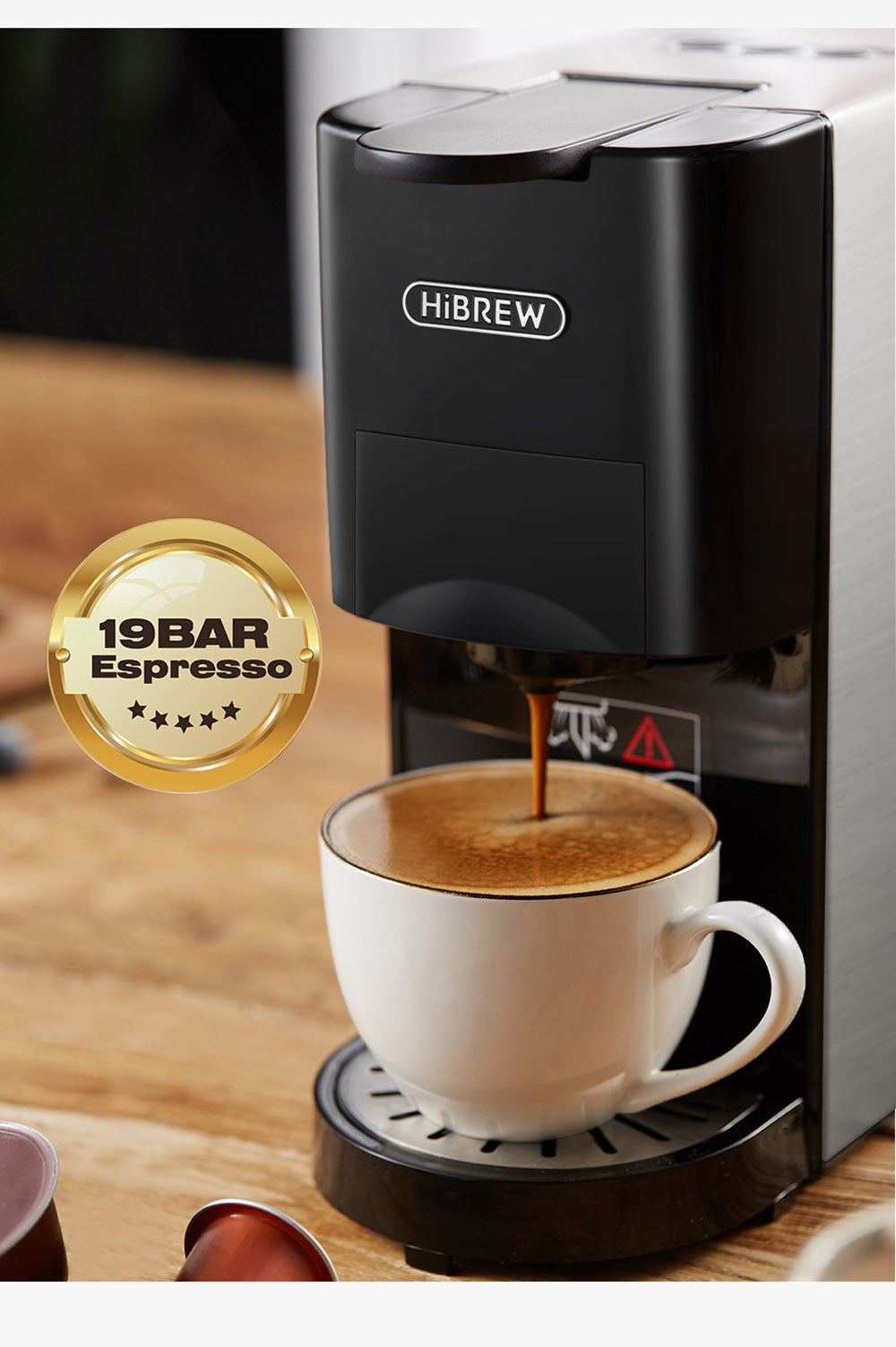 HiBREW H3A 5 in 1 Coffee Machine, 19 Bar Pressure, Cold/Hot Mode, 1000ml Water Tank, Anti-dry Protection - Silver