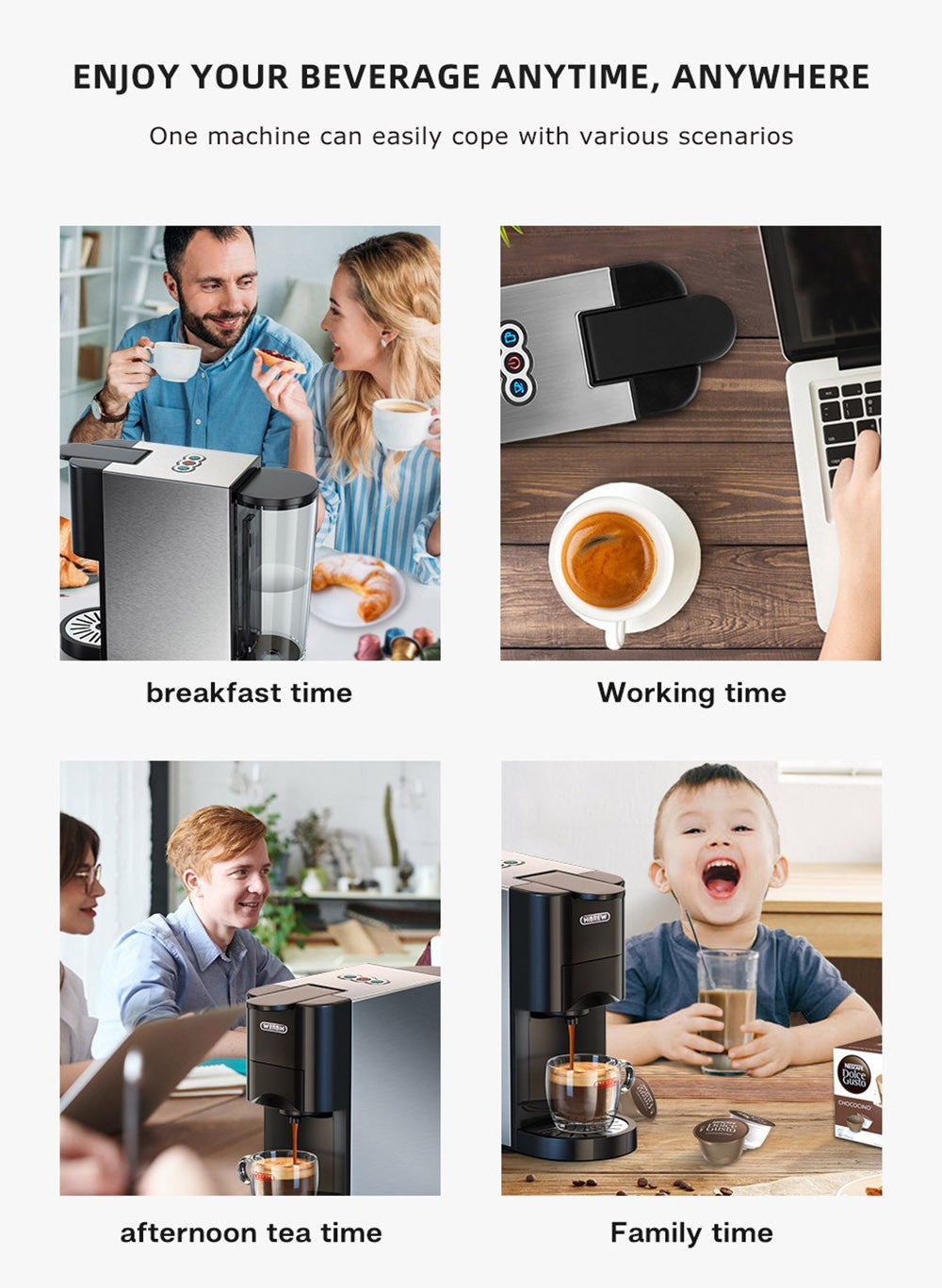 HiBREW H3A 5 in 1 Coffee Machine, 19 Bar Pressure, Cold/Hot Mode, 1000ml Water Tank, Anti-dry Protection - Silver