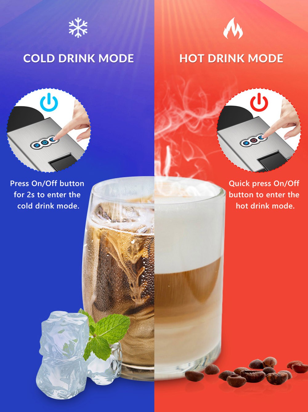 HiBREW H3A 5 in 1 Coffee Machine, 19 Bar Pressure, Cold/Hot Mode, 1000ml Water Tank, Anti-dry Protection - Silver