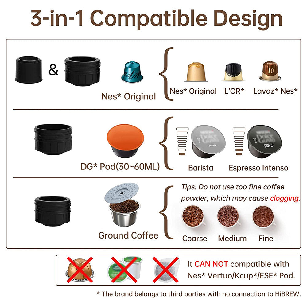 HiBREW H4A Cafetera Portátil para Coche de 80W con Caja de Regalo, Extracción a 15 Bar, DC 12V, Cafetera Multicápsulas 3 en 1 Frío/Calor
