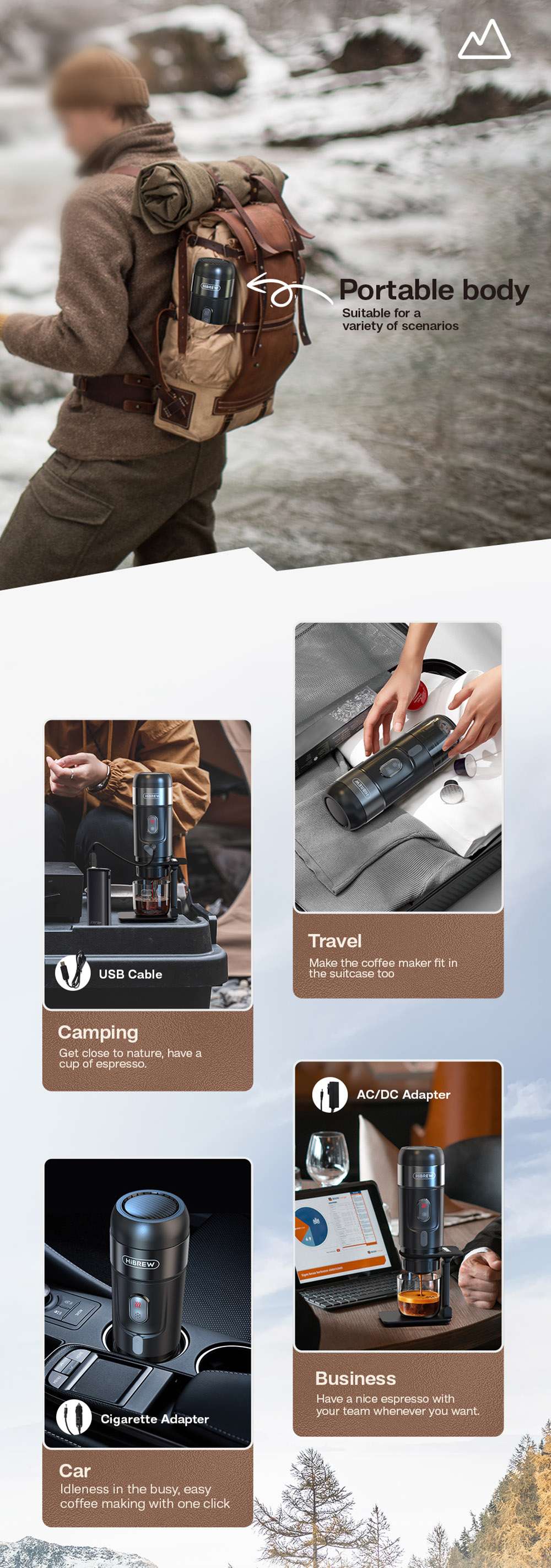 HiBREW H4A Cafetera Portátil para Coche de 80W con Caja de Regalo, Extracción a 15 Bar, DC 12V, Cafetera Multicápsulas 3 en 1 Frío/Calor