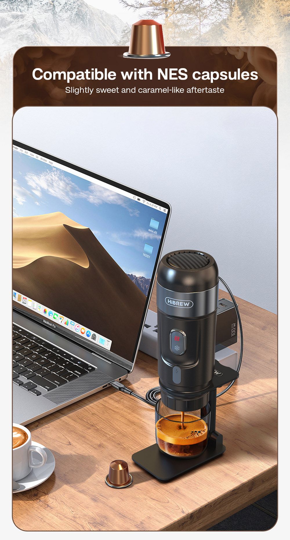 HiBREW H4A Cafetera Portátil para Coche de 80W con Caja de Regalo, Extracción a 15 Bar, DC 12V, Cafetera Multicápsulas 3 en 1 Frío/Calor