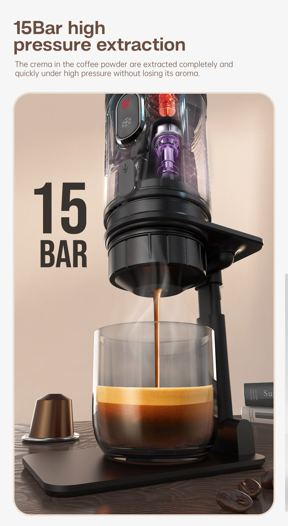 HiBREW H4A Cafetera Portátil para Coche de 80W con Caja de Regalo, Extracción a 15 Bar, DC 12V, Cafetera Multicápsulas 3 en 1 Frío/Calor
