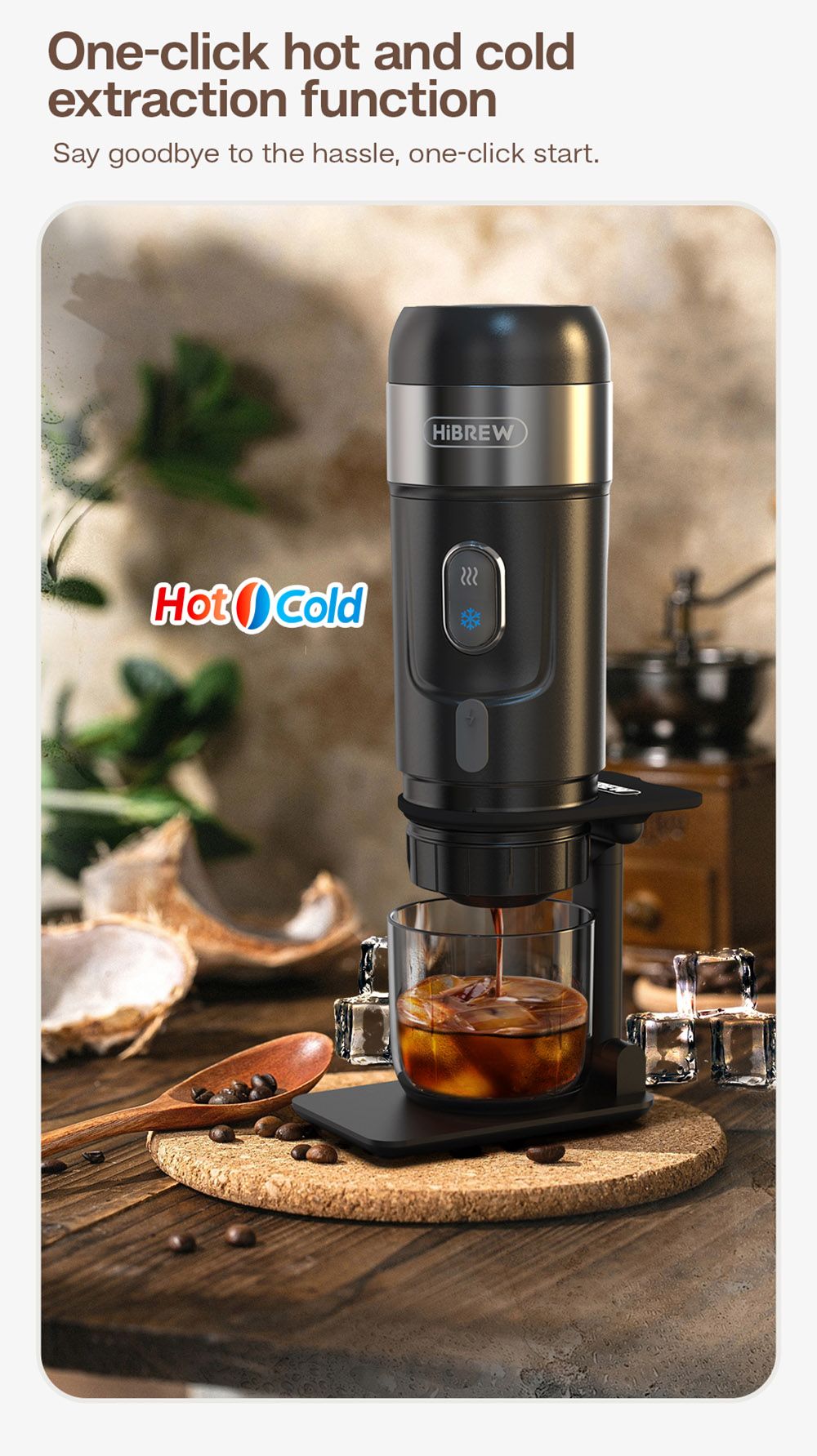 HiBREW H4A Cafetera Portátil para Coche de 80W con Caja de Regalo, Extracción a 15 Bar, DC 12V, Cafetera Multicápsulas 3 en 1 Frío/Calor