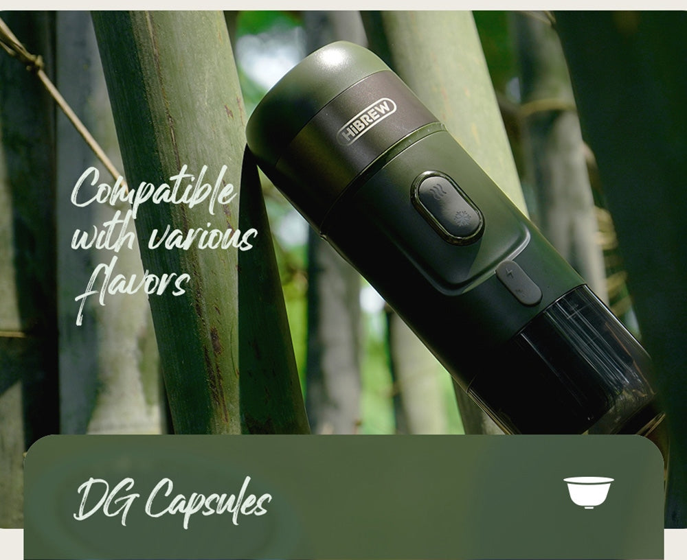 HiBREW H4B Cafetera Espresso Portátil Inalámbrica 3 en 1, Presión de 15 Bares, Batería Recargable de 2200mAh, con Adaptador, Bolsa de Almacenamiento y Soporte.