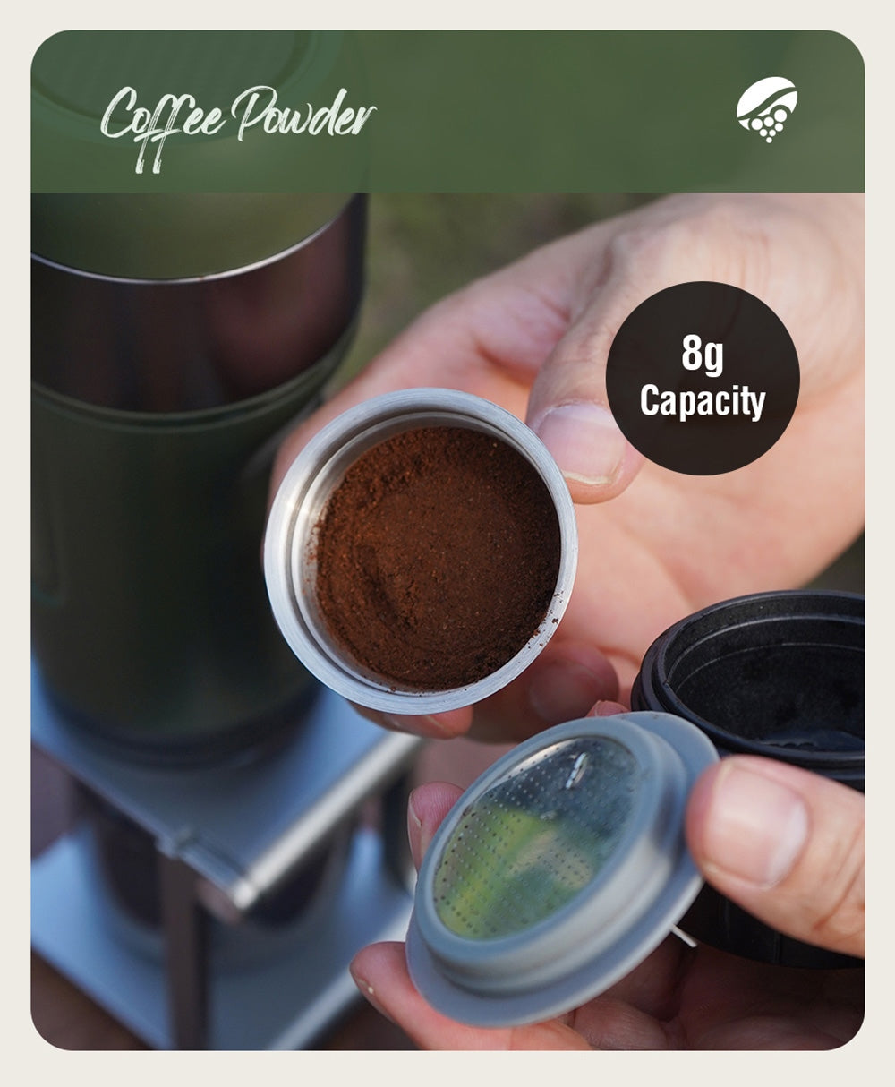 HiBREW H4B Cafetera Espresso Portátil Inalámbrica 3 en 1, Presión de 15 Bares, Batería Recargable de 2200mAh, con Adaptador, Bolsa de Almacenamiento y Soporte.