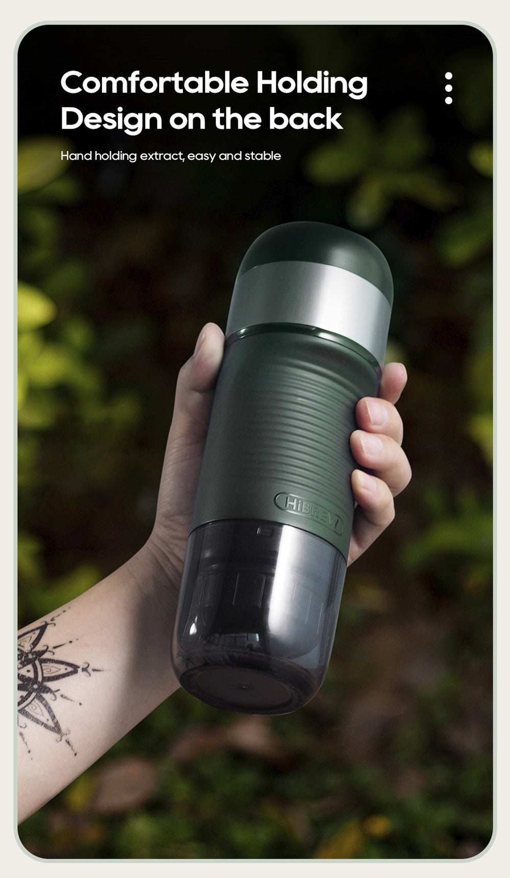 HiBREW H4B Cafetera Espresso Portátil Inalámbrica 3 en 1, Presión de 15 Bares, Batería Recargable de 2200mAh, con Adaptador, Bolsa de Almacenamiento y Soporte.