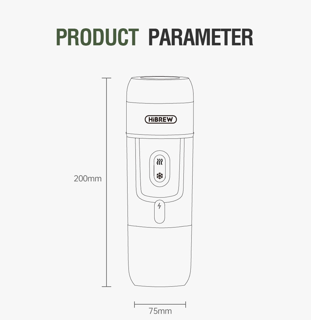 HiBREW H4B Cafetera Espresso Portátil Inalámbrica 3 en 1, Presión de 15 Bares, Batería Recargable de 2200mAh, con Adaptador, Bolsa de Almacenamiento y Soporte.