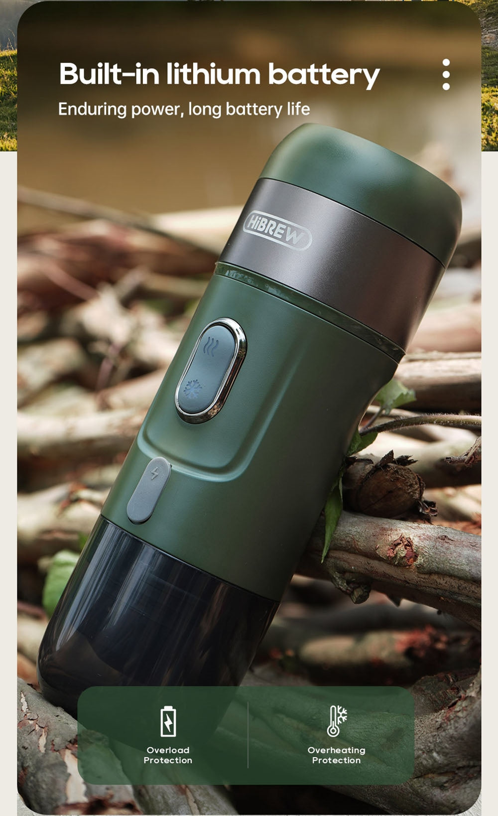 HiBREW H4B Cafetera Espresso Portátil Inalámbrica 3 en 1, Presión de 15 Bares, Batería Recargable de 2200mAh, con Adaptador, Bolsa de Almacenamiento y Soporte.