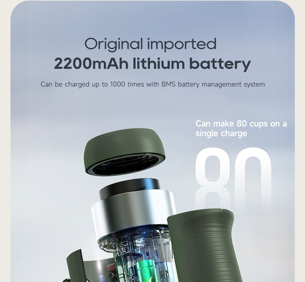 HiBREW H4B Cafetera Espresso Portátil Inalámbrica 3 en 1, Presión de 15 Bares, Batería Recargable de 2200mAh, con Adaptador, Bolsa de Almacenamiento y Soporte.