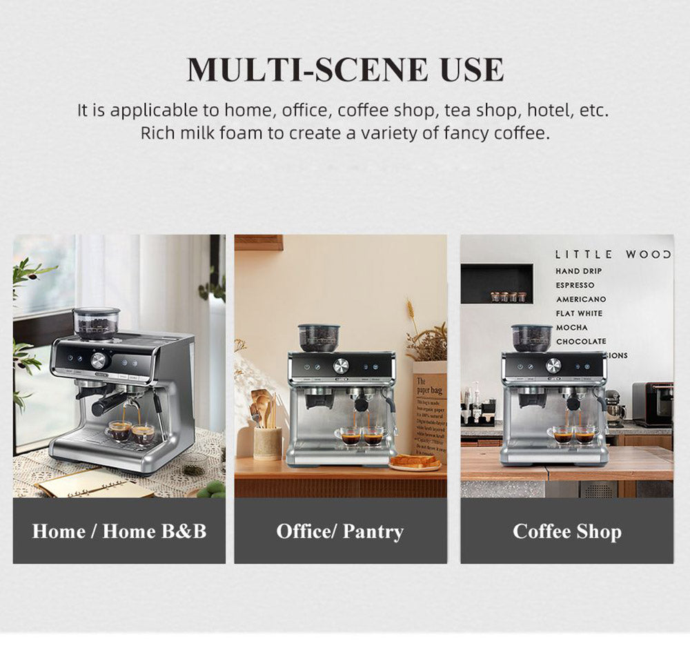 Cafetera HiBREW H7 de 1550 W, cafetera con capacidad de agua de 2,8 L y 19 bares de presión, con taza para latte, prensador de café en polvo y báscula electrónica.