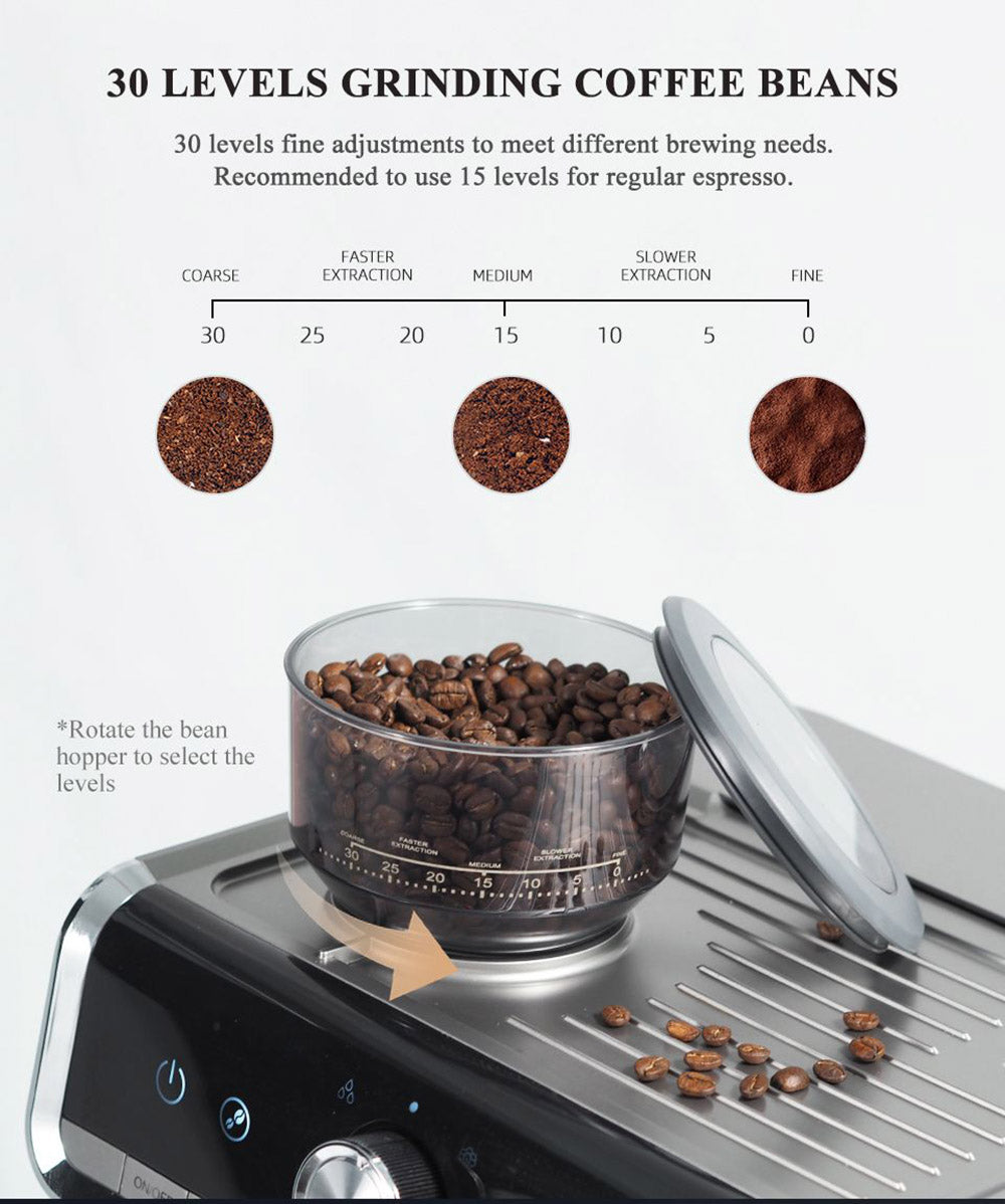 Cafetera HiBREW H7 de 1550 W, cafetera con capacidad de agua de 2,8 L y 19 bares de presión, con taza para latte, prensador de café en polvo y báscula electrónica.