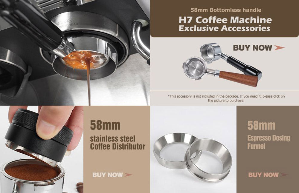 Cafetera HiBREW H7 de 1550 W, cafetera con capacidad de agua de 2,8 L y 19 bares de presión, con taza para latte, prensador de café en polvo y báscula electrónica.