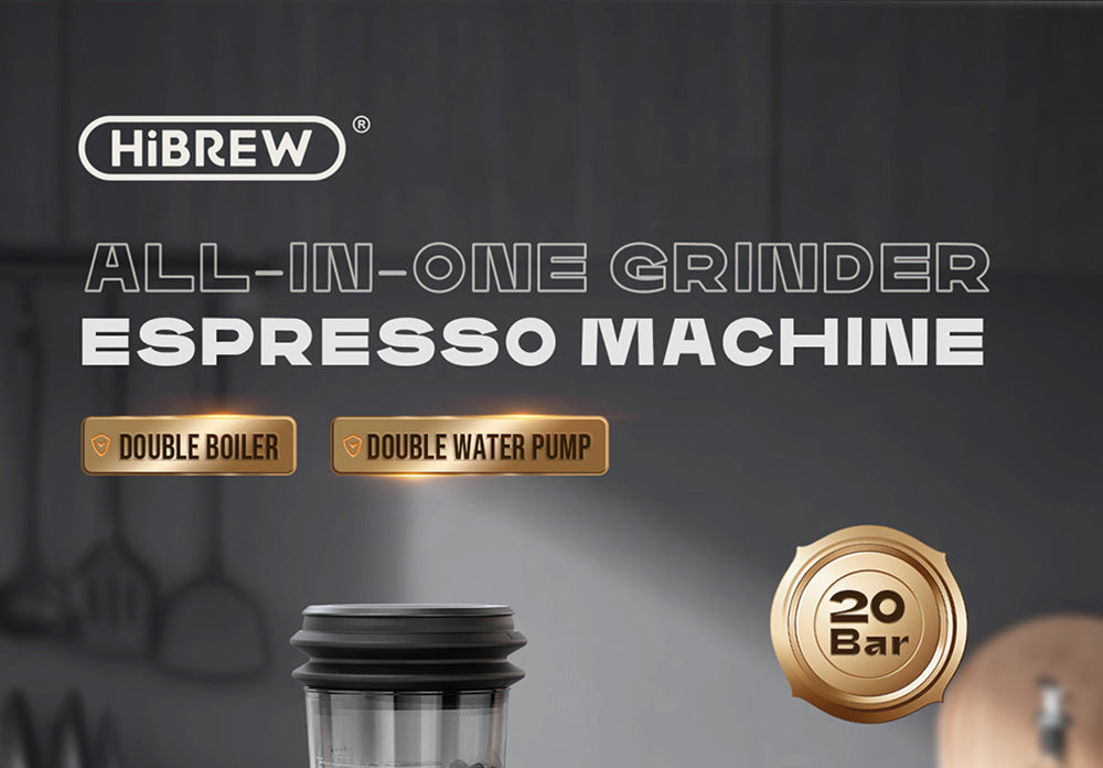 Cafetera Espresso HiBREW H7A, 20 bares de presión, sistema de doble caldera, molinillo con 30 niveles de molienda, capacidad para 250 g de café en grano, pantalla táctil LCD.