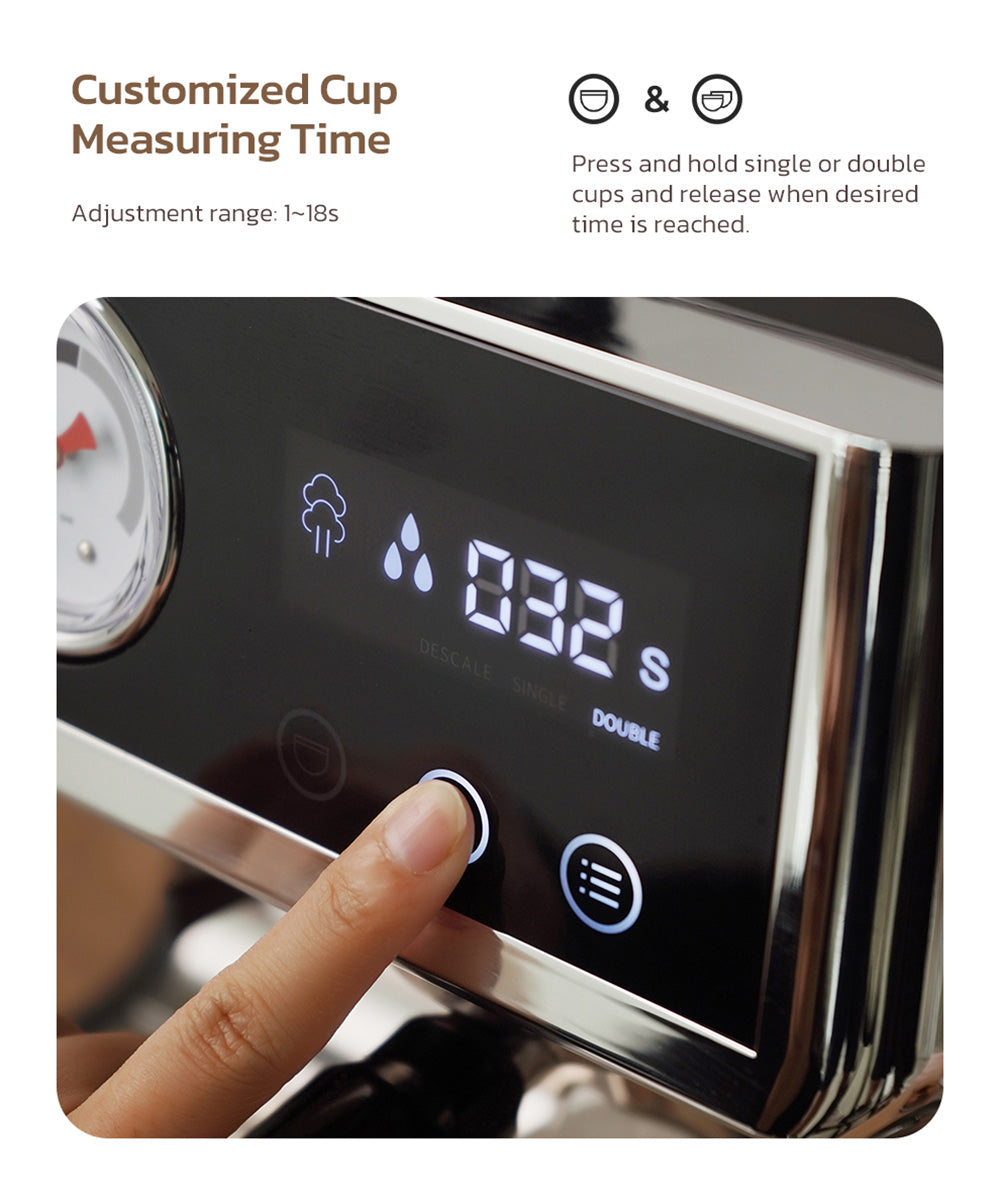 Cafetera Espresso HiBREW H7A, 20 bares de presión, sistema de doble caldera, molinillo con 30 niveles de molienda, capacidad para 250 g de café en grano, pantalla táctil LCD.