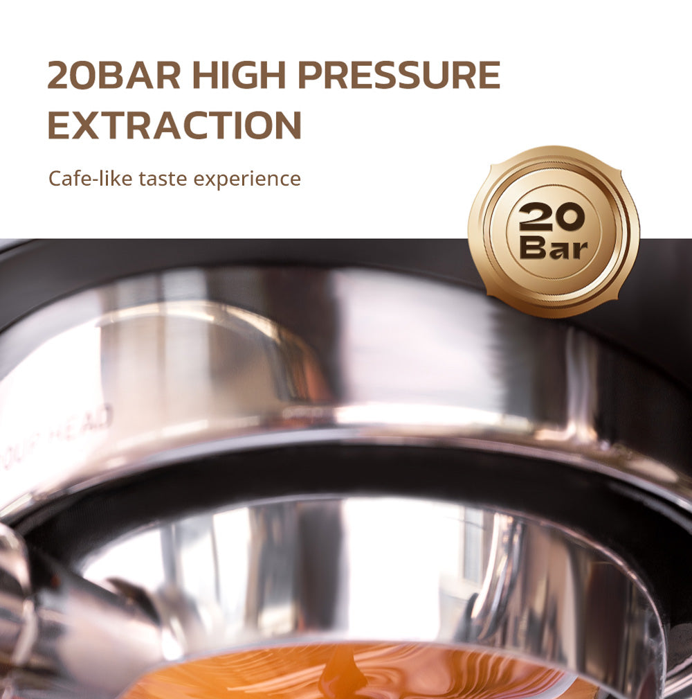 Cafetera Espresso HiBREW H7A, 20 bares de presión, sistema de doble caldera, molinillo con 30 niveles de molienda, capacidad para 250 g de café en grano, pantalla táctil LCD.