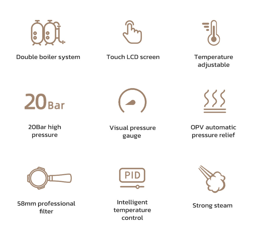 Cafetera Espresso HiBREW H7A, 20 bares de presión, sistema de doble caldera, molinillo con 30 niveles de molienda, capacidad para 250 g de café en grano, pantalla táctil LCD.