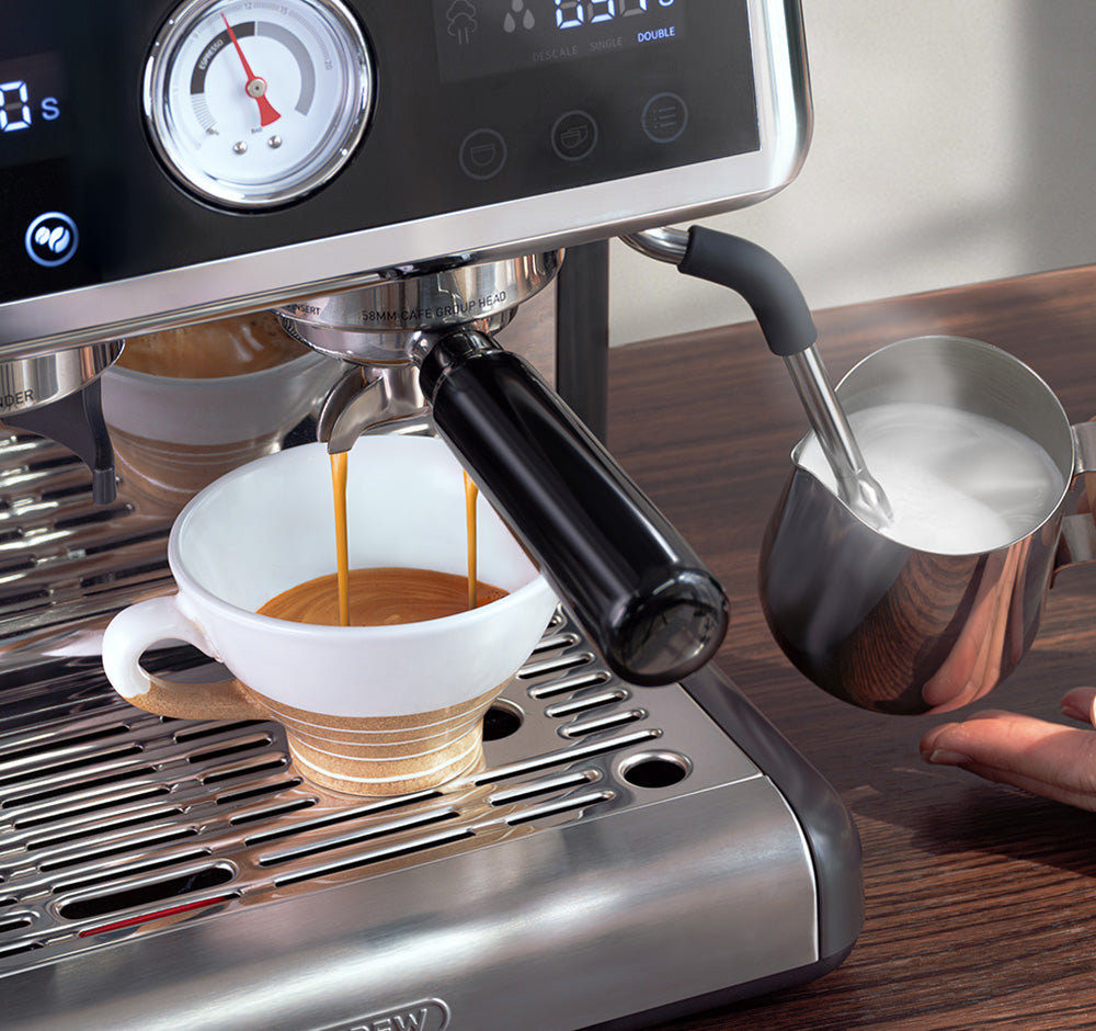 Cafetera Espresso HiBREW H7A, 20 bares de presión, sistema de doble caldera, molinillo con 30 niveles de molienda, capacidad para 250 g de café en grano, pantalla táctil LCD.