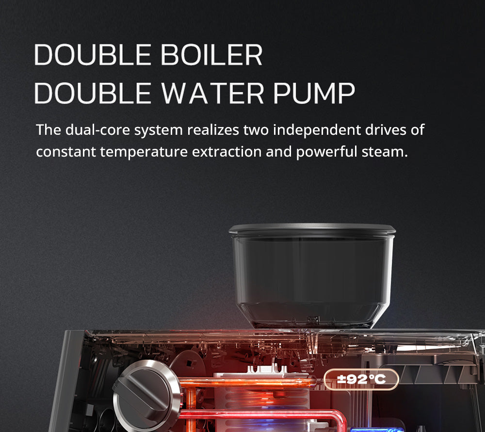 Cafetera Espresso HiBREW H7A, 20 bares de presión, sistema de doble caldera, molinillo con 30 niveles de molienda, capacidad para 250 g de café en grano, pantalla táctil LCD.