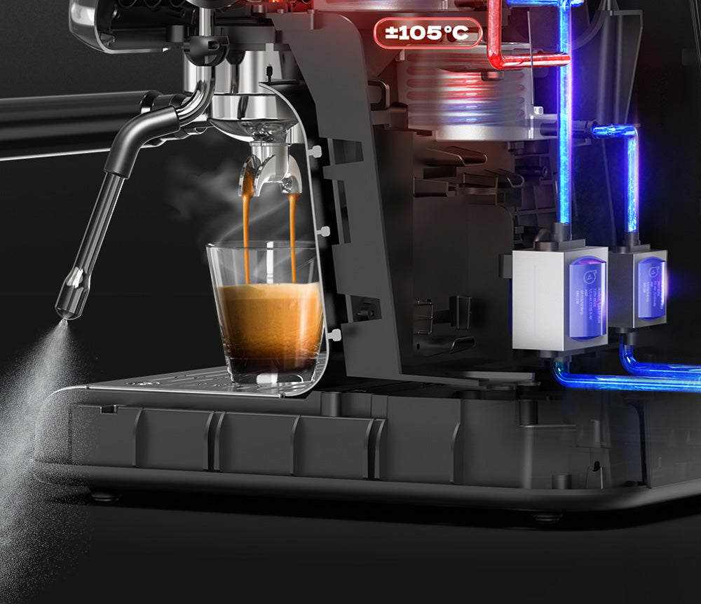 Cafetera Espresso HiBREW H7A, 20 bares de presión, sistema de doble caldera, molinillo con 30 niveles de molienda, capacidad para 250 g de café en grano, pantalla táctil LCD.