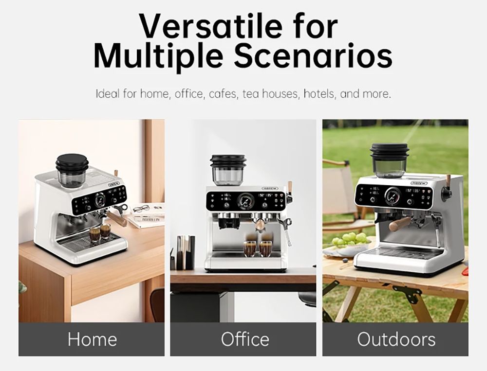 HiBREW H7B Espresso Machine, Dual-heating System, 58mm Portafilter, Built-in Grinder with 30 Size Settings, Touch Screen, for Cafe Hotel Restaurant