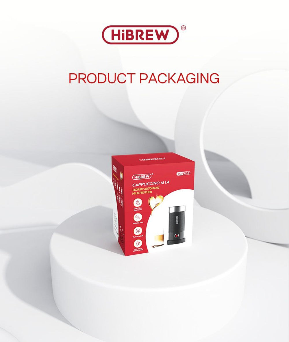 HiBREW M1A 450W Milk Frother Foaming Machine, Chocolate Mixer Cold/Hot Latte Cappuccino, Fully Auto Milk Warmer - Black