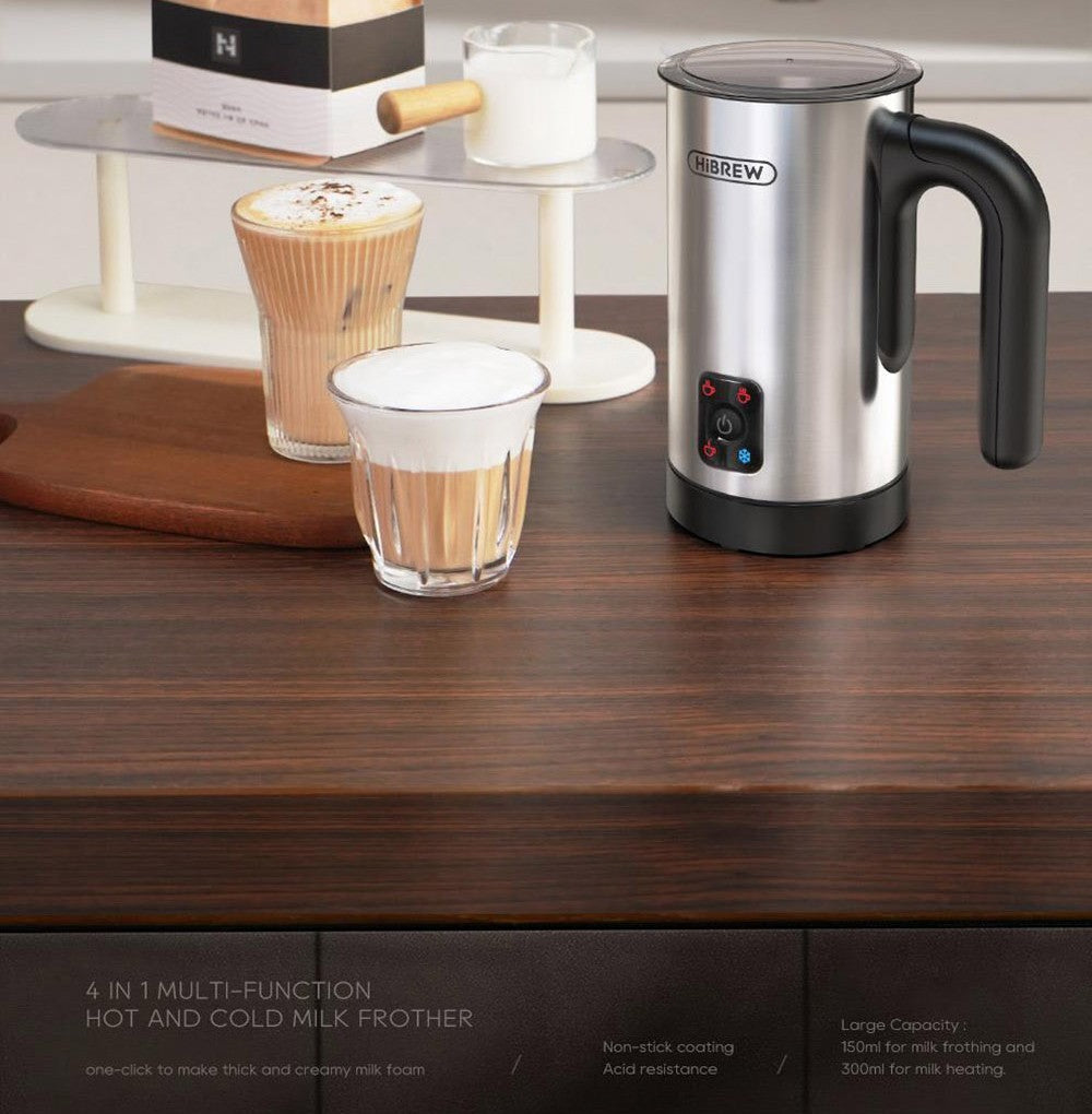 HiBREW M3A Espumador de Leche 4 en 1, Calentador de Leche Totalmente Automático, Espumado Frío/Caliente, Capacidad de Espumado de 130 ml, Capacidad de Calentamiento de Leche de 300 ml