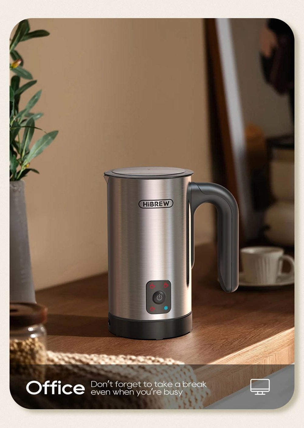 HiBREW M3A Espumador de Leche 4 en 1, Calentador de Leche Totalmente Automático, Espumado Frío/Caliente, Capacidad de Espumado de 130 ml, Capacidad de Calentamiento de Leche de 300 ml