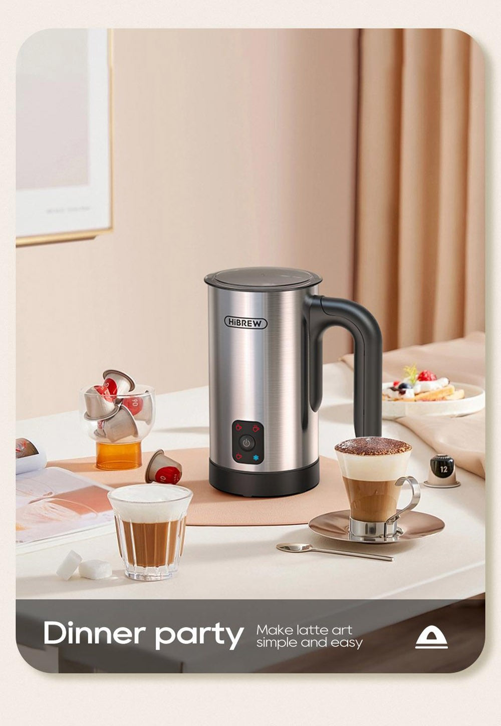 HiBREW M3A Espumador de Leche 4 en 1, Calentador de Leche Totalmente Automático, Espumado Frío/Caliente, Capacidad de Espumado de 130 ml, Capacidad de Calentamiento de Leche de 300 ml