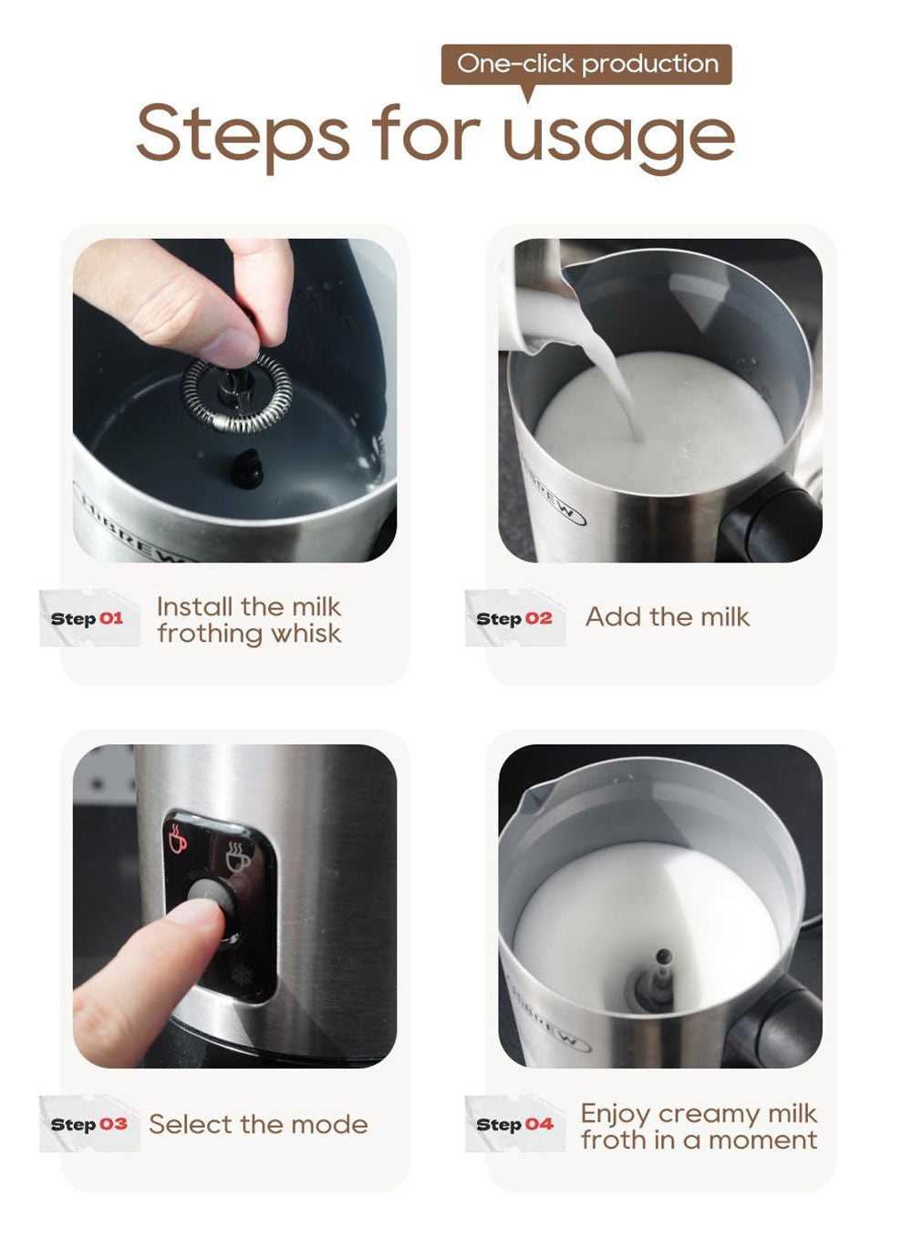 HiBREW M3A Espumador de Leche 4 en 1, Calentador de Leche Totalmente Automático, Espumado Frío/Caliente, Capacidad de Espumado de 130 ml, Capacidad de Calentamiento de Leche de 300 ml